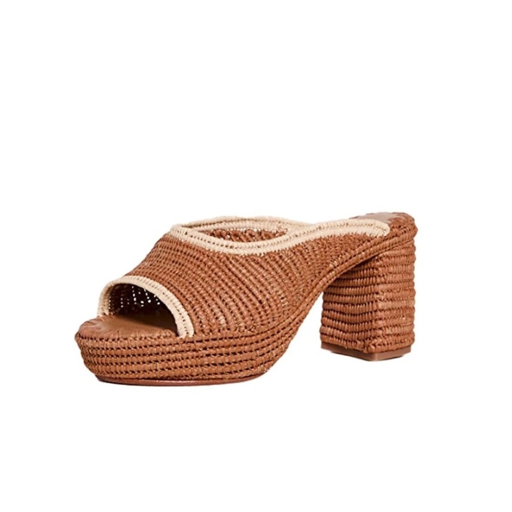 Carrie Forbes Aliyah Woven Raffia Platform Mules Block Heel Sandals Womens Sz 41